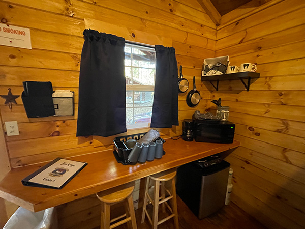 inside cabin desk by a window