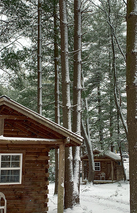 outside cabin snow